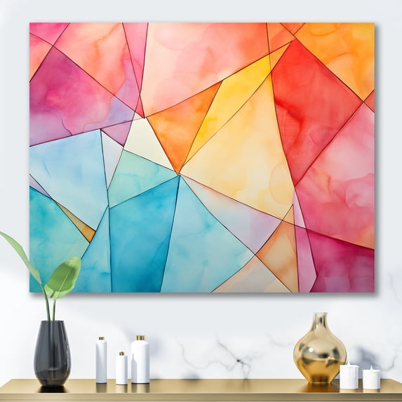 Designart "Pastel Geometric Ink Explosion Burst of Harmony I" Oversized Abstract Wall Art - Modern Colorful Abstract Geometric Living Room Canvas Art