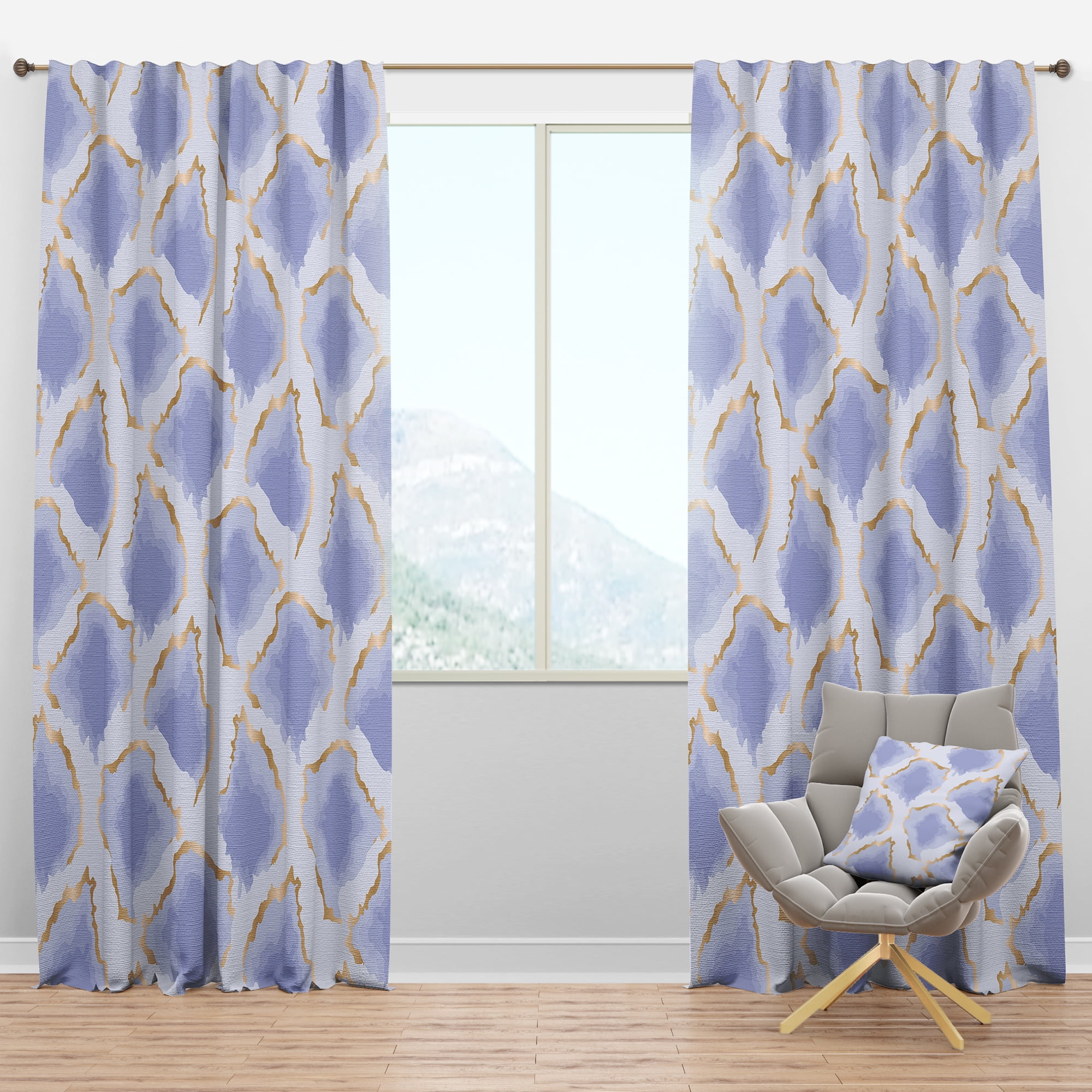 Designart 'Pastel Gold and Blue and Abstract Shapes Pattern' Mid-Century Modern Blackout Curtain Panel