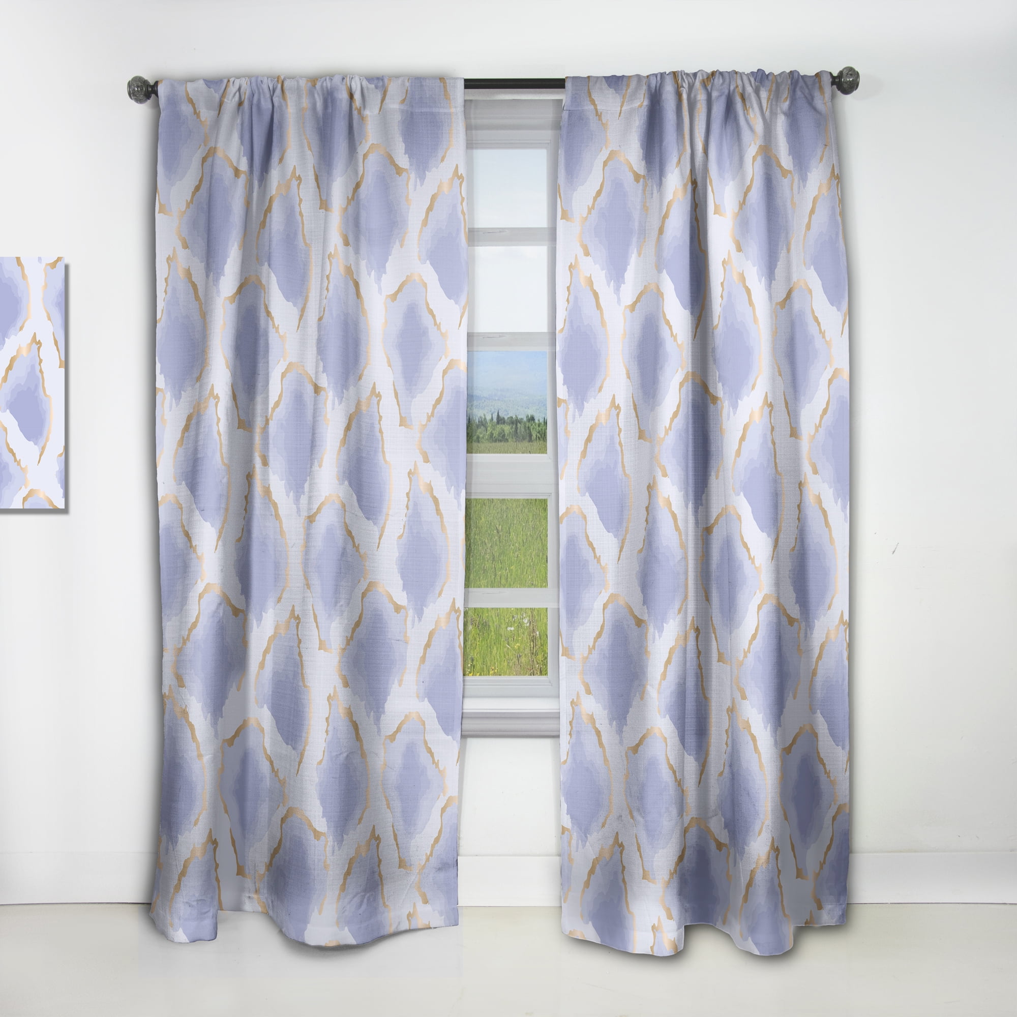 Designart 'Pastel Gold and Blue and Abstract Shapes Pattern' Mid-Century Modern Curtain Panel