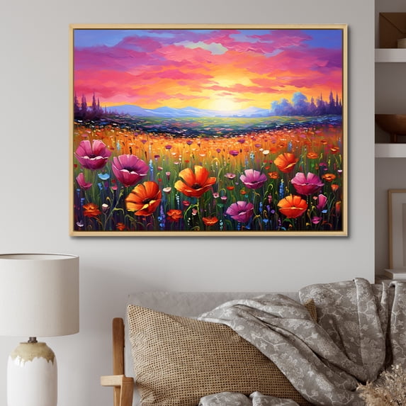 Designart "Pastel Meadows At Dusk I" Flower Floater Framed Canvas Prints
