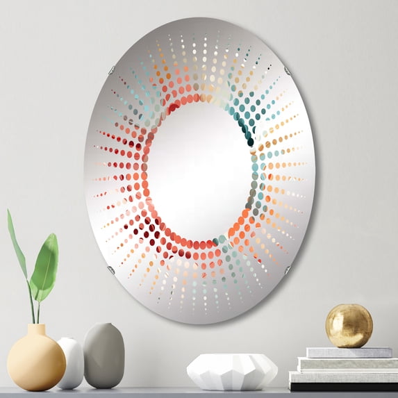 Designart "Pastel Nomad Camo Chic" Camouflage Starburst Round Wall Mirror - Oval Printed Decorative Mirror - Multiple Color Options