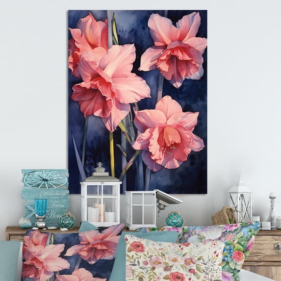 Designart "Pastel Perceptions Pink and Blue Daffodils" Floral Metal Wall Art Prints