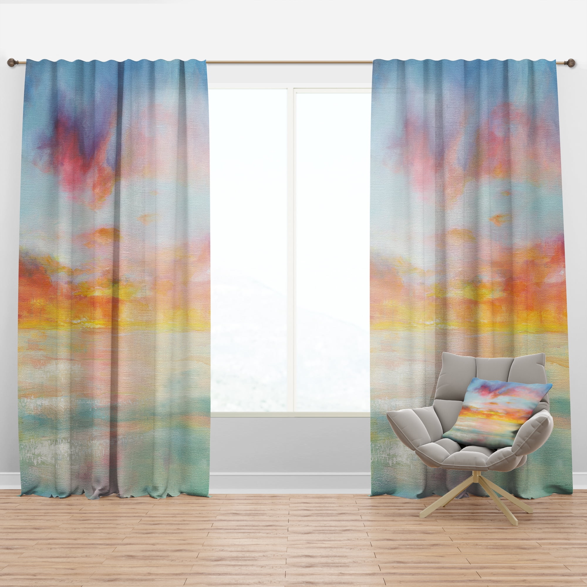 Designart 'Pastel Pink And Blue Clouds ' Traditional Curtain Panel
