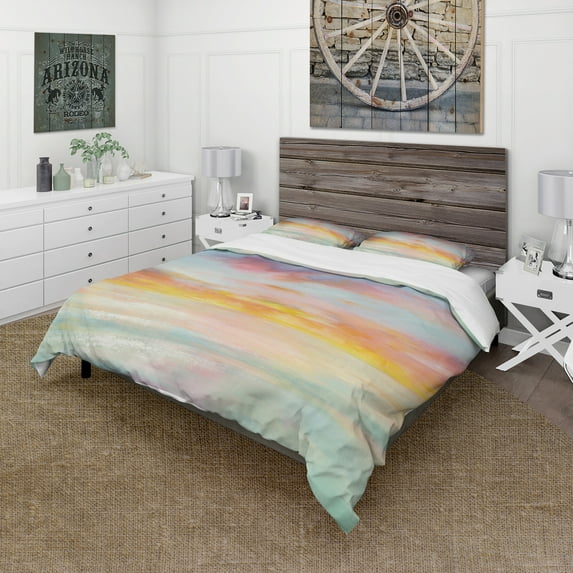 Designart 'Pastel Pink And Blue Clouds' Traditional Duvet Cover Set