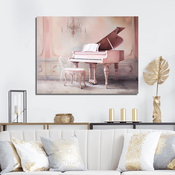Designart "Pastel Play On The Pink Piano IV" Music Canvas Prints