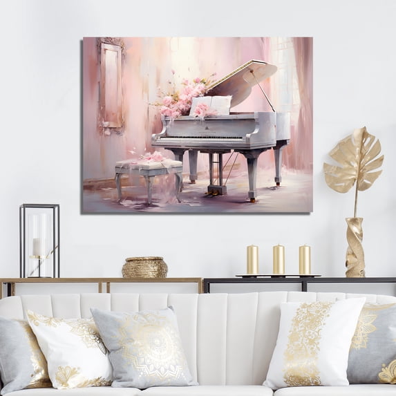 Designart "Pastel Play On The Pink Piano" Music Canvas Art Print