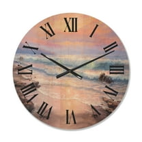 Designart 'Pastel Purple Sunset Glow Over Incoming Ocean I' Nautical & Coastal Wood Wall Clock