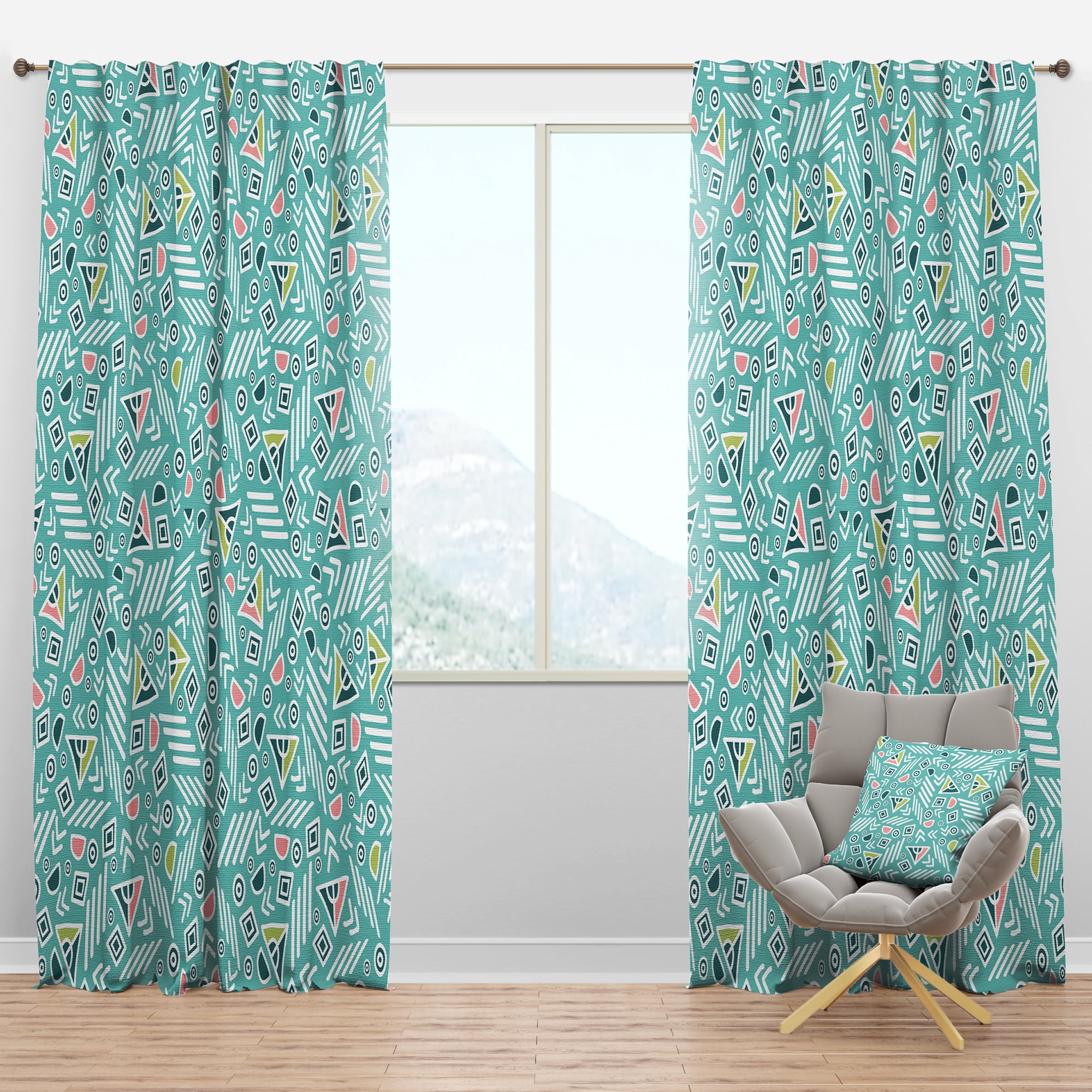 Designart 'Pastel Retro Tribal Pattern' Mid-Century Modern Blackout Curtain Panel