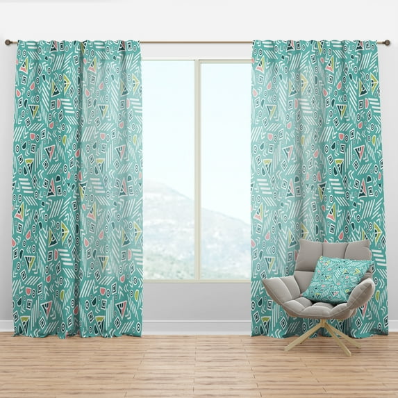 Designart 'Pastel Retro Tribal Pattern' Mid-Century Modern Curtain Panel