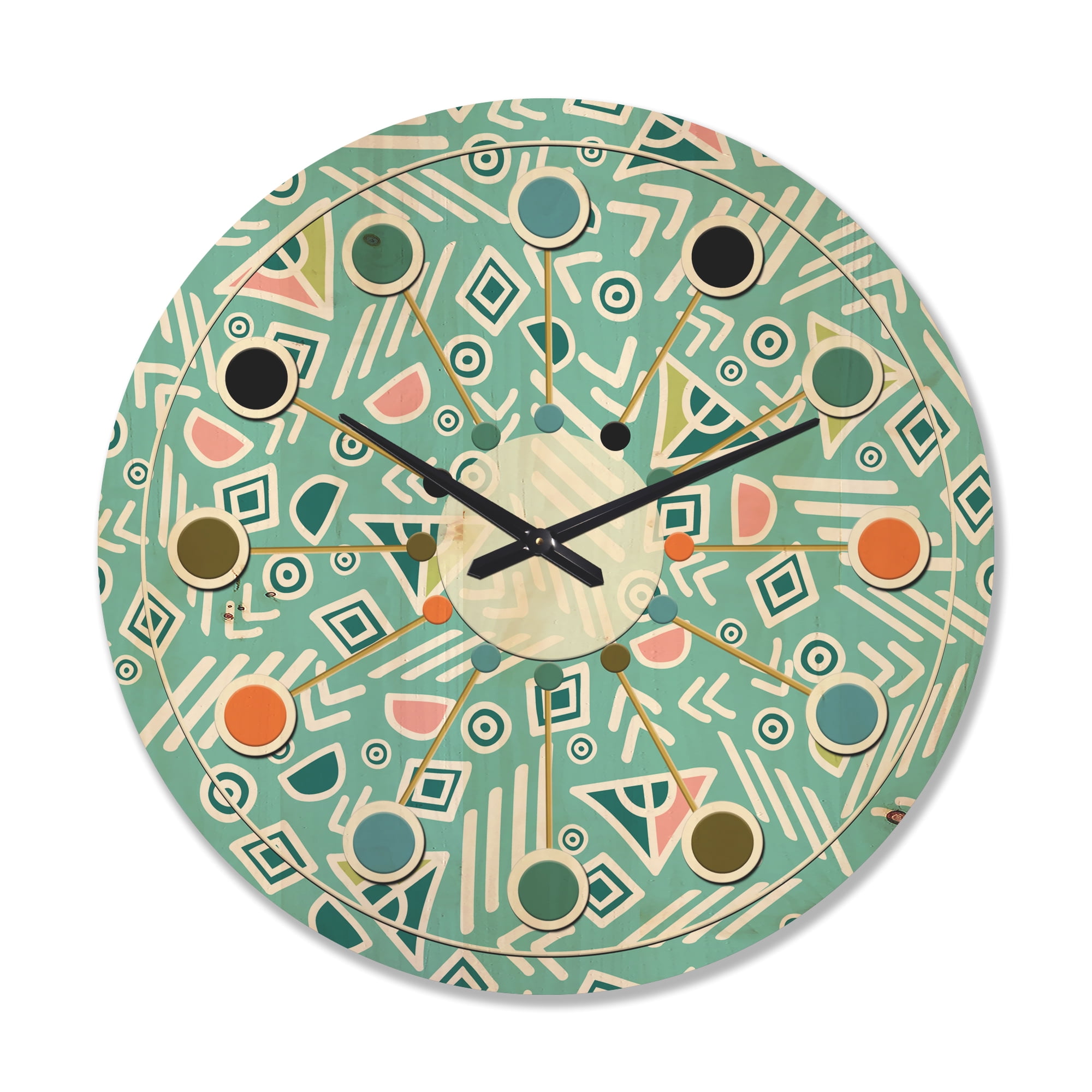 Designart 'Pastel Retro Tribal Pattern' Mid-Century Modern Wood Wall Clock