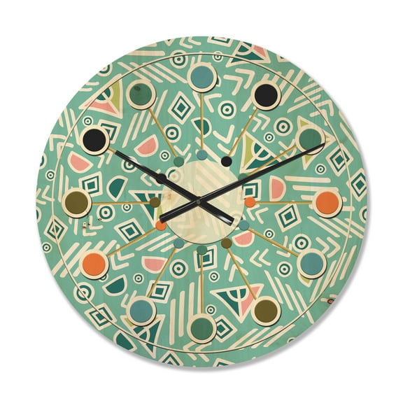 Designart 'Pastel Retro Tribal Pattern' Mid-Century Modern Wood Wall Clock