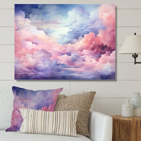 Designart "Pastel Sky Palette Pink and Blue Hues I" Oversized Landscapes Wall Art - Traditional Pink Sky Hallway Wall Art Decor