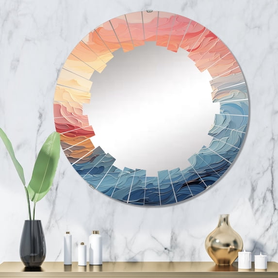 Designart "Pastel Sunset with Bold Colors I" Landscapes Round Wall Mirror - Traditional Oval Printed Decorative Oversized Mirror - Multiple Color Options