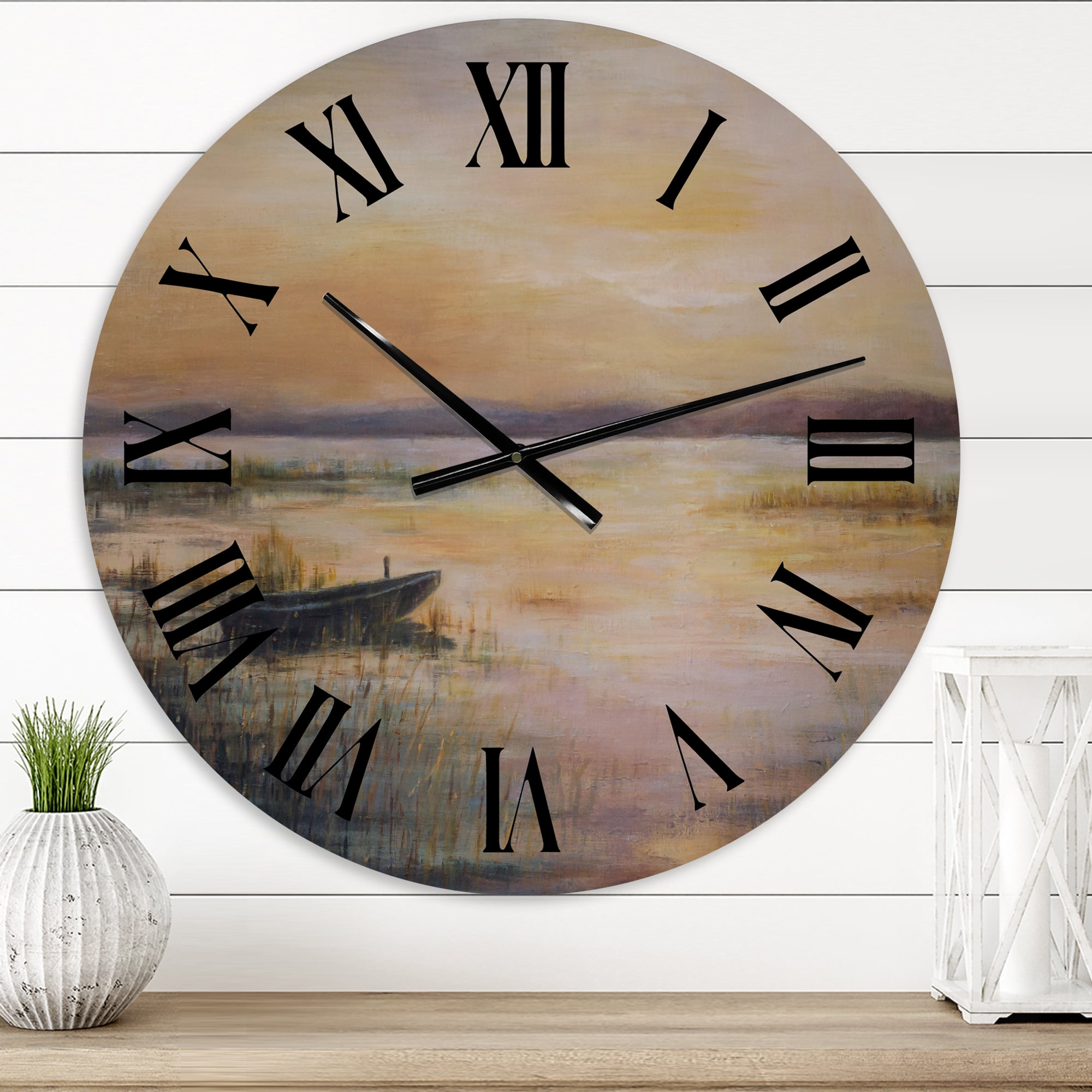 Designart 'Pastel Sunset Over The Lake' Nautical & Coastal Wall Clock