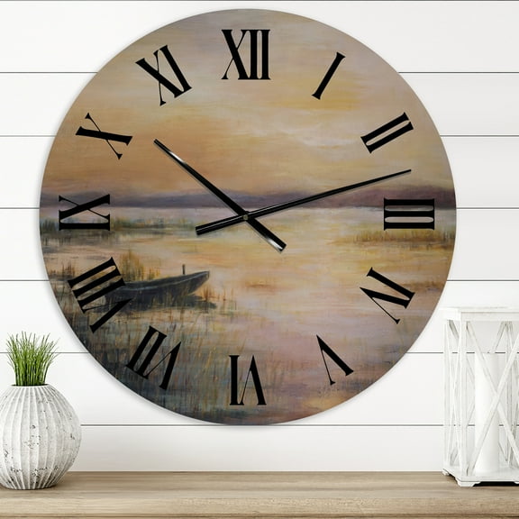 Designart 'Pastel Sunset Over The Lake' Nautical & Coastal Wall Clock