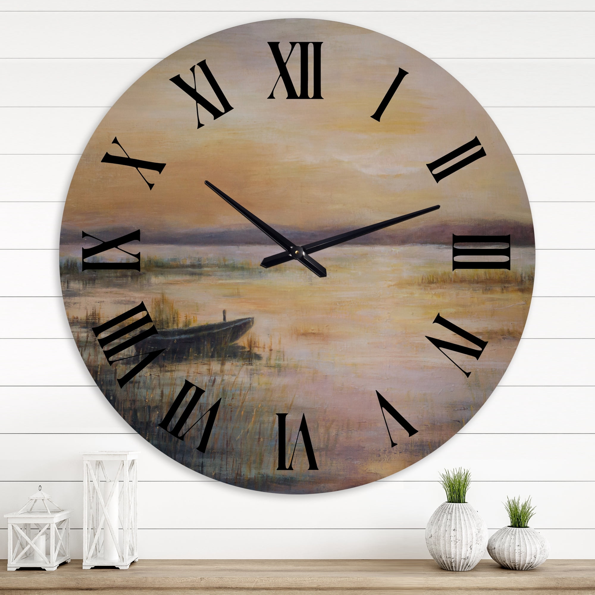 Designart 'Pastel Sunset Over The Lake' Nautical & Coastal Wall Clock