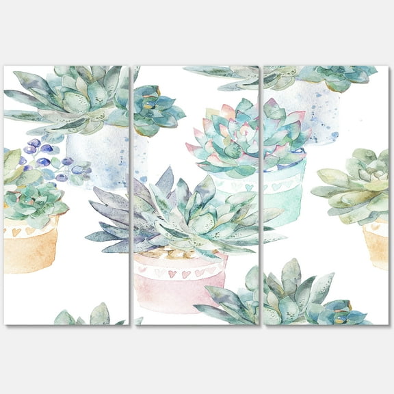Designart ' Pastel Toned Succulent Housplants in Flowerpots ' Traditional Canvas Wall Art Print