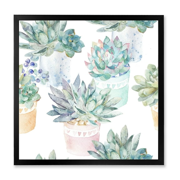 Designart 'Pastel Toned Succulent Housplants in Flowerpots' Traditional Framed Art Print