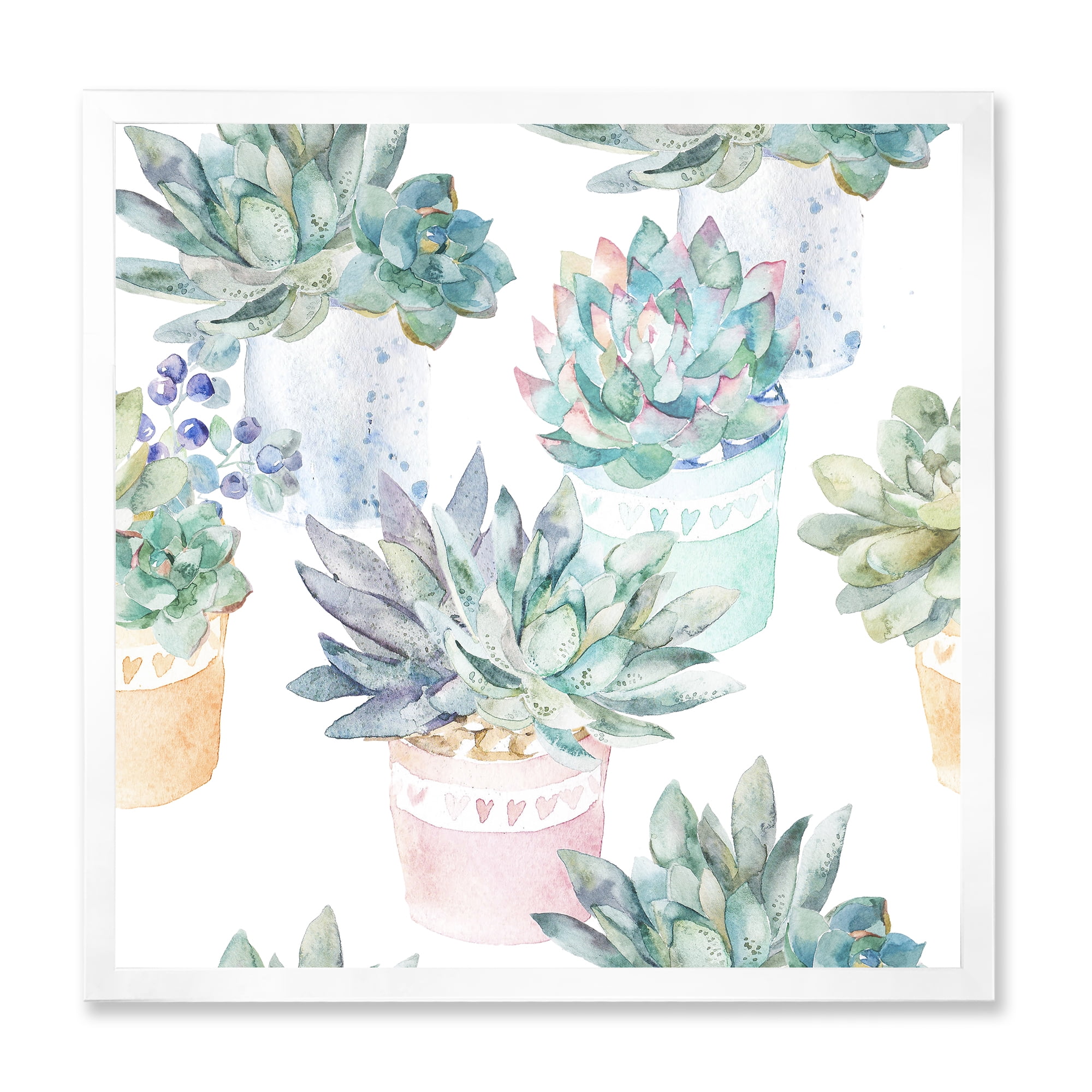 Designart 'Pastel Toned Succulent Housplants in Flowerpots' Traditional Framed Art Print