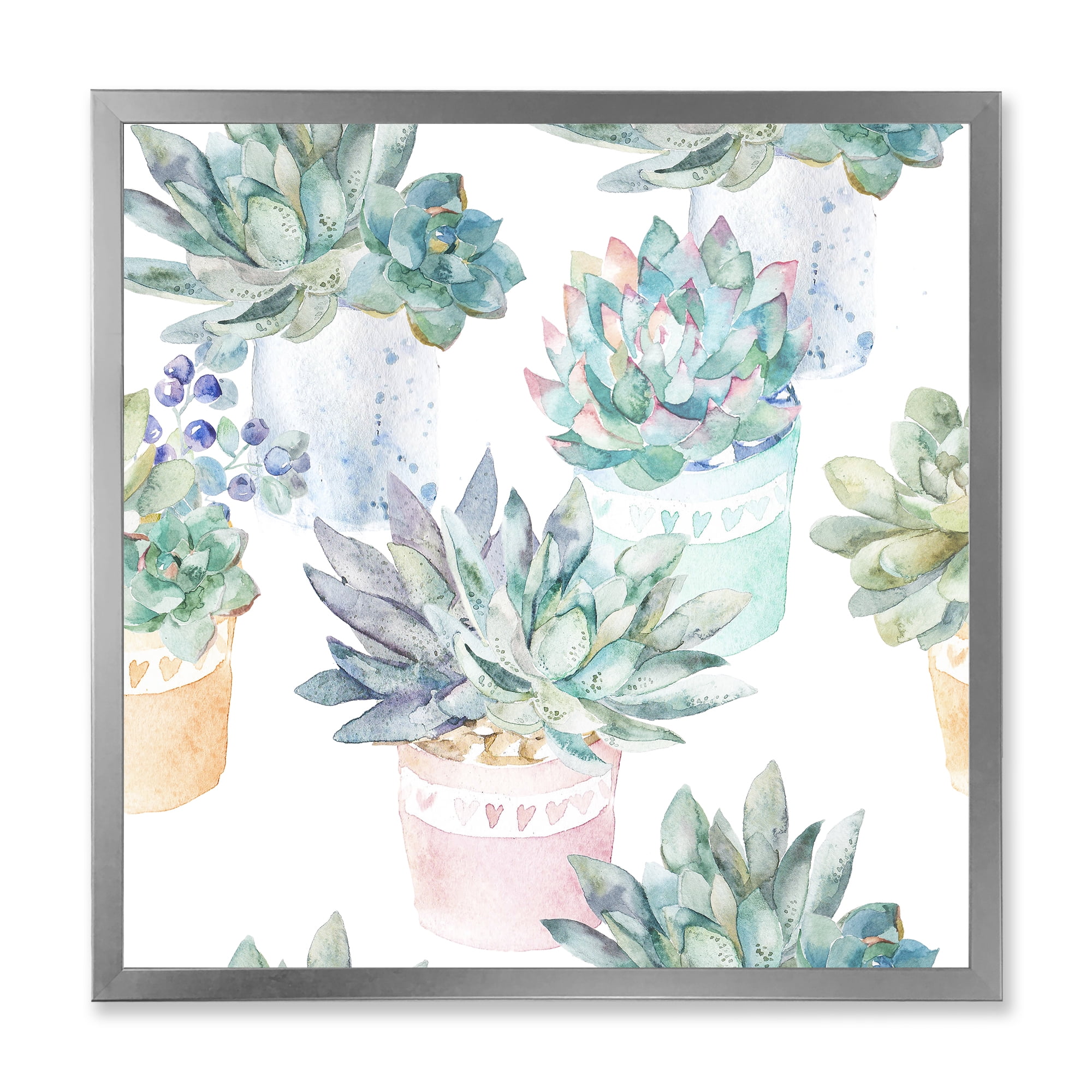 Designart 'Pastel Toned Succulent Housplants in Flowerpots' Traditional Framed Art Print