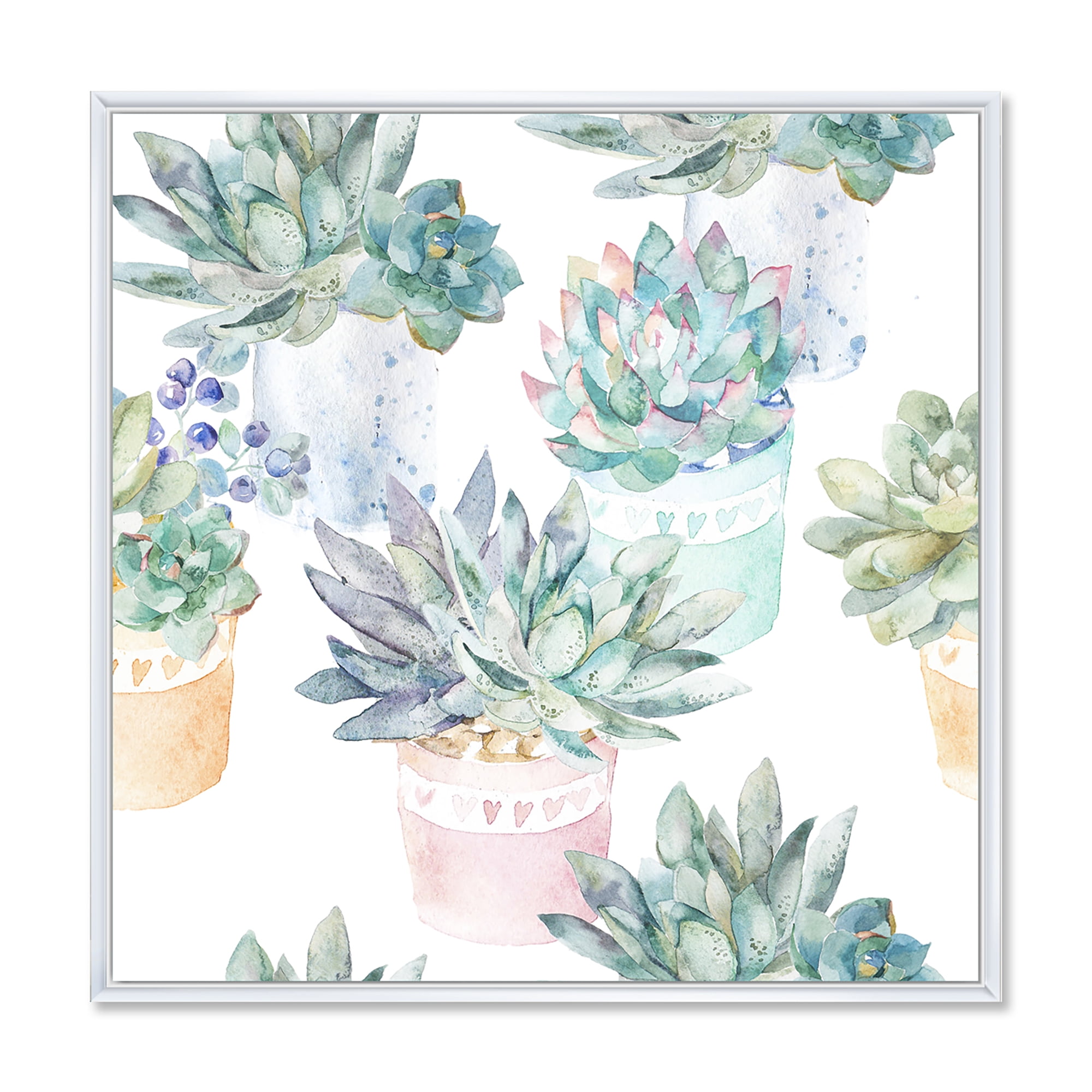 Designart 'Pastel Toned Succulent Housplants in Flowerpots' Traditional Framed Canvas Wall Art Print