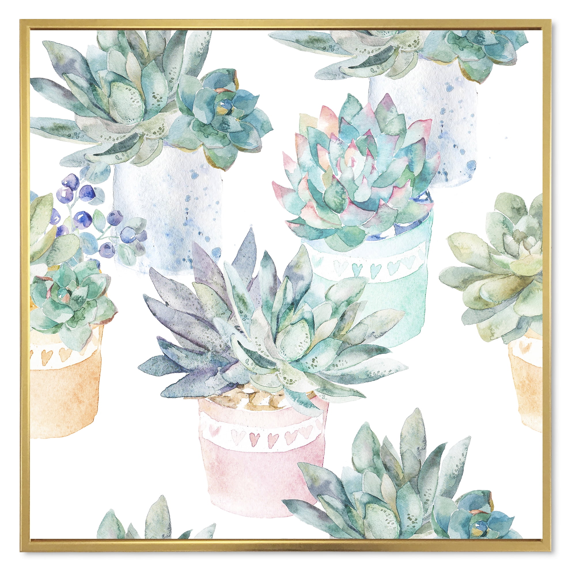 Designart 'Pastel Toned Succulent Housplants in Flowerpots' Traditional Framed Canvas Wall Art Print