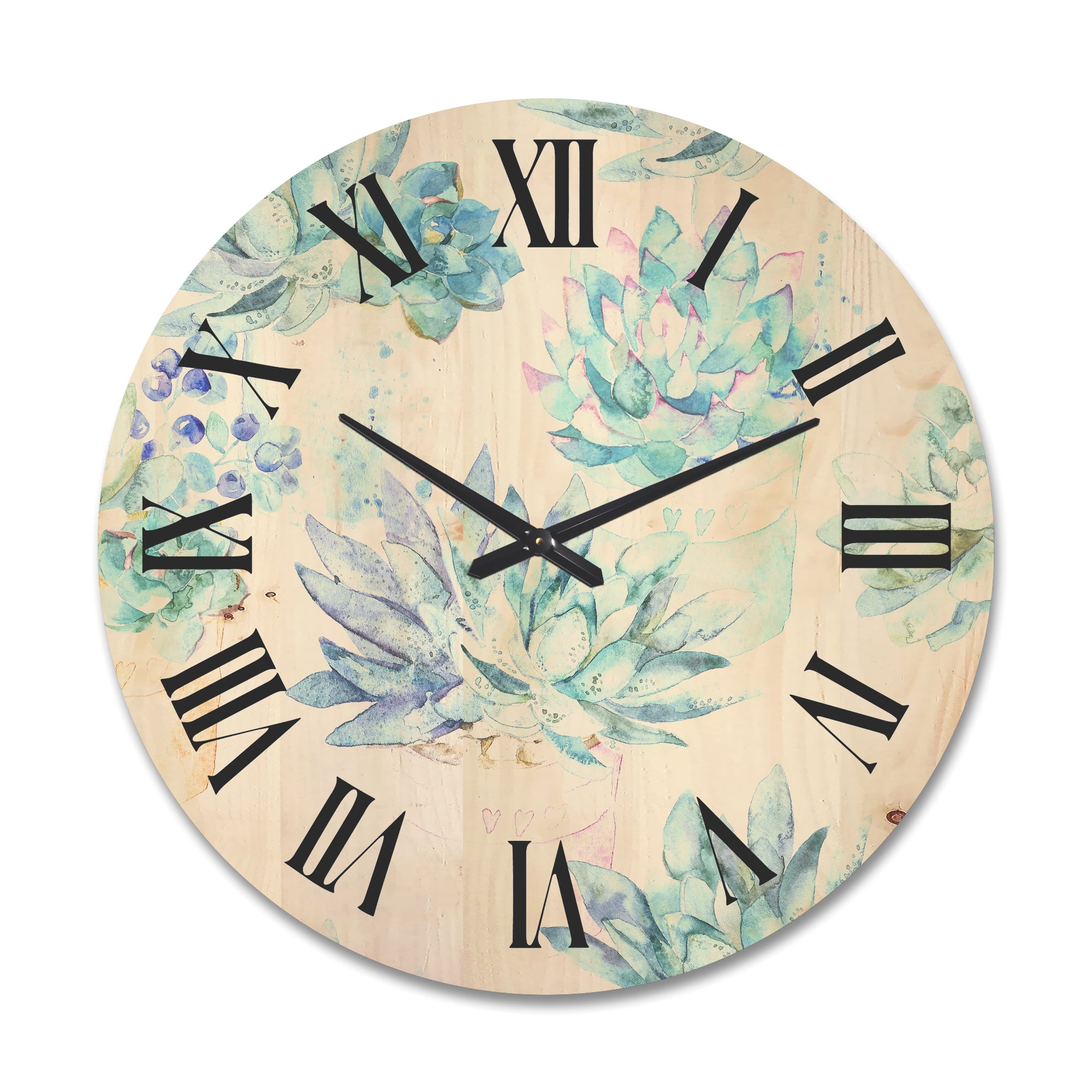 Designart 'Pastel Toned Succulent Housplants in Flowerpots' Traditional Wood Wall Clock