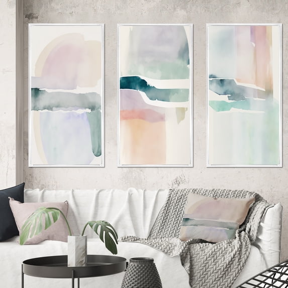 Designart "Pastel Tranquility in Serene Shades I" Abstract Liquid Ink Framed Wall Art Set Of 3 - Blue Modern Frame Gallery Wall Set For Home Decor