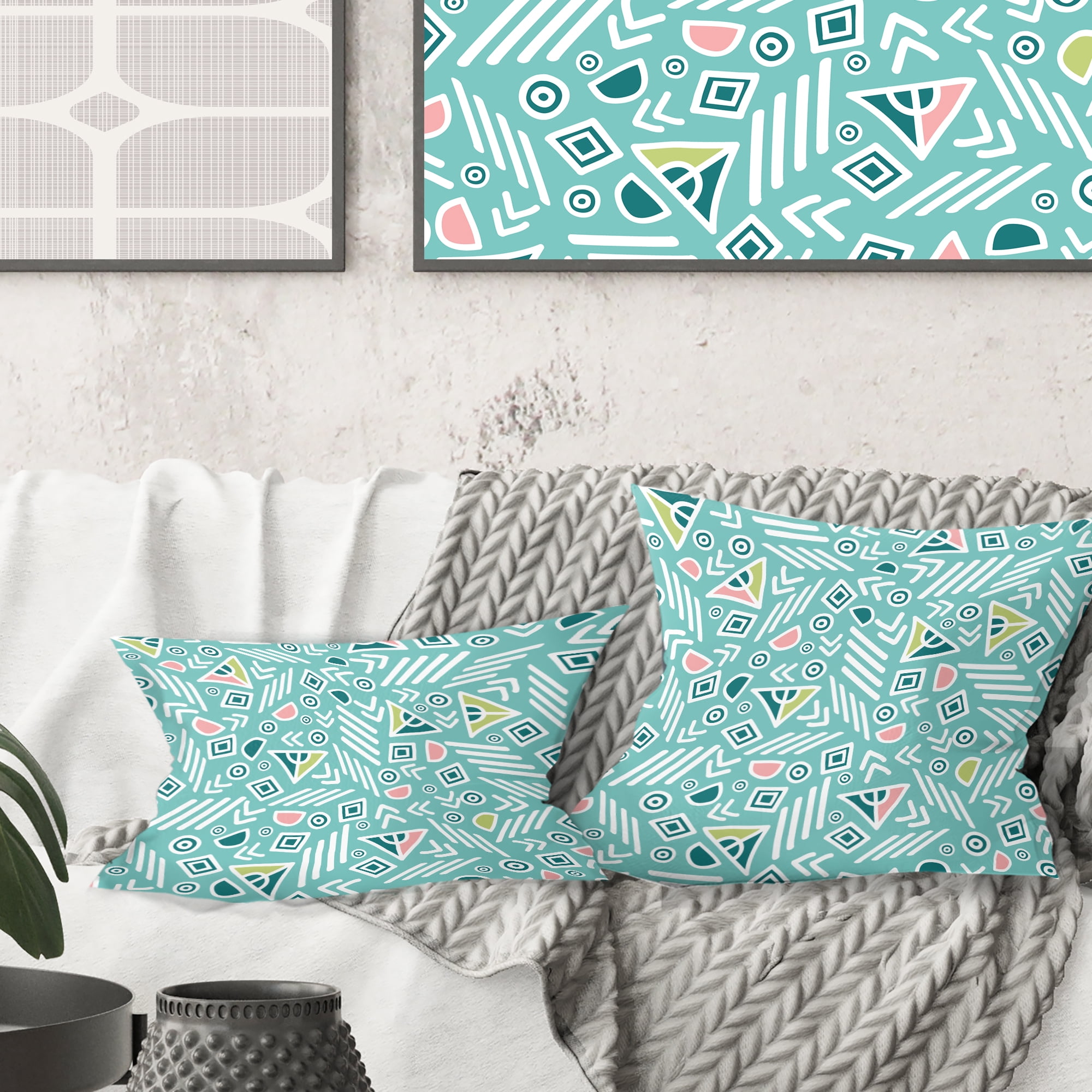 Designart Pastel Tribal Retro Pattern' Mid-Century Modern Throw Pillow - 18x18