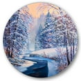 thumbnail image 1 of Designart 'Pastel Winter Forest With River' Lake House Circle Metal Wall Art 36x36 - Disc of 36, 1 of 5
