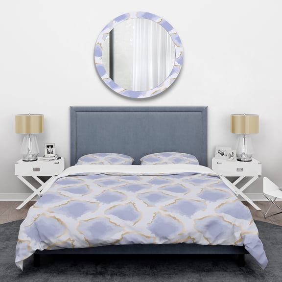 Designart 'Pastel blue and gold abstract shapes pattern' Mid-Century Modern Duvet Cover Set