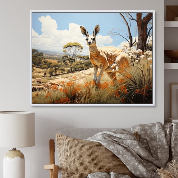 Designart "Pastoral Scenes with Bound Kangaroos I" Animals Floater Framed Canvas Print