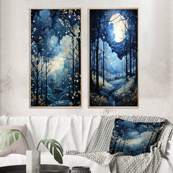Designart "Pastoral Sky Celestial Canopy II" Sky Framed Wall Art Set Of 2 - Blue Landscapes Framed Canvas Set For Living Room Decor