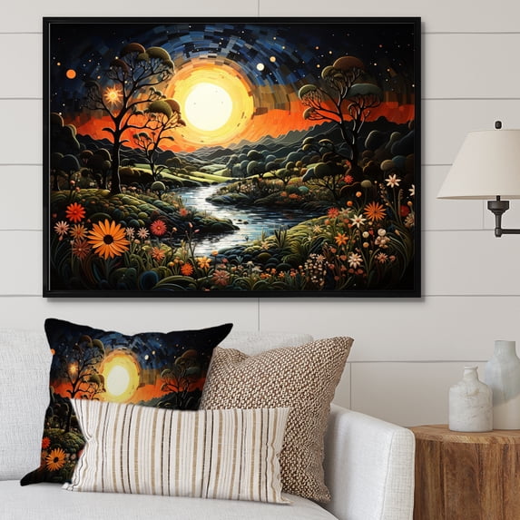 Designart "Pastoral Sunset on the Mystic River II" Landscapes Floater Framed Canvas Art Print