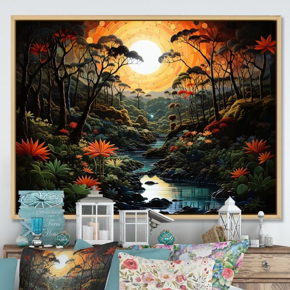 Designart "Pastoral Sunset on the Mystic River III" Landscapes Floater Framed Wall Art Print