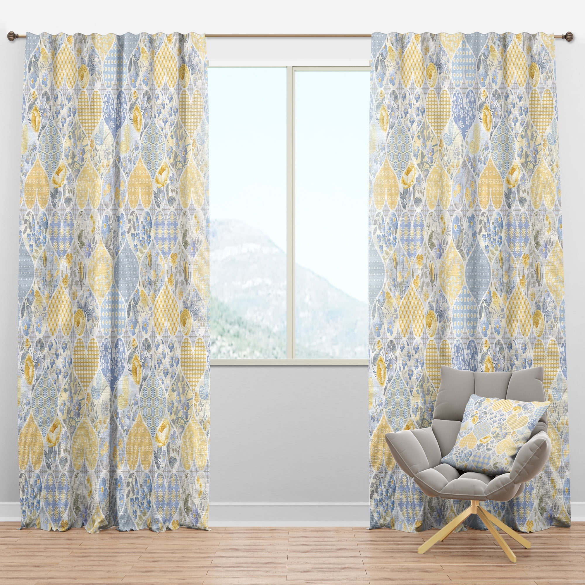 Designart 'Patchwork Hearts Pattern' Patterned Blackout Curtain Panel