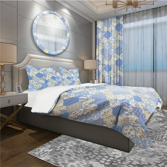 Designart 'Patchwork Pattern with Flowers & Butterflies' Patterned Duvet Cover Set