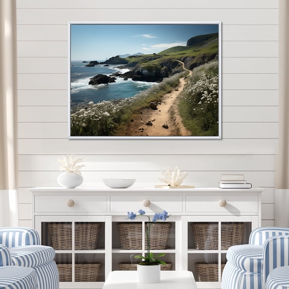 Designart "Path Along the Coast III" Landscapes Floater Framed Wall Art Print