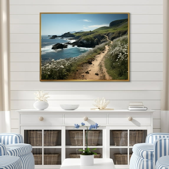 Designart "Path Along the Coast III" Landscapes Floater Framed Wall Art Print