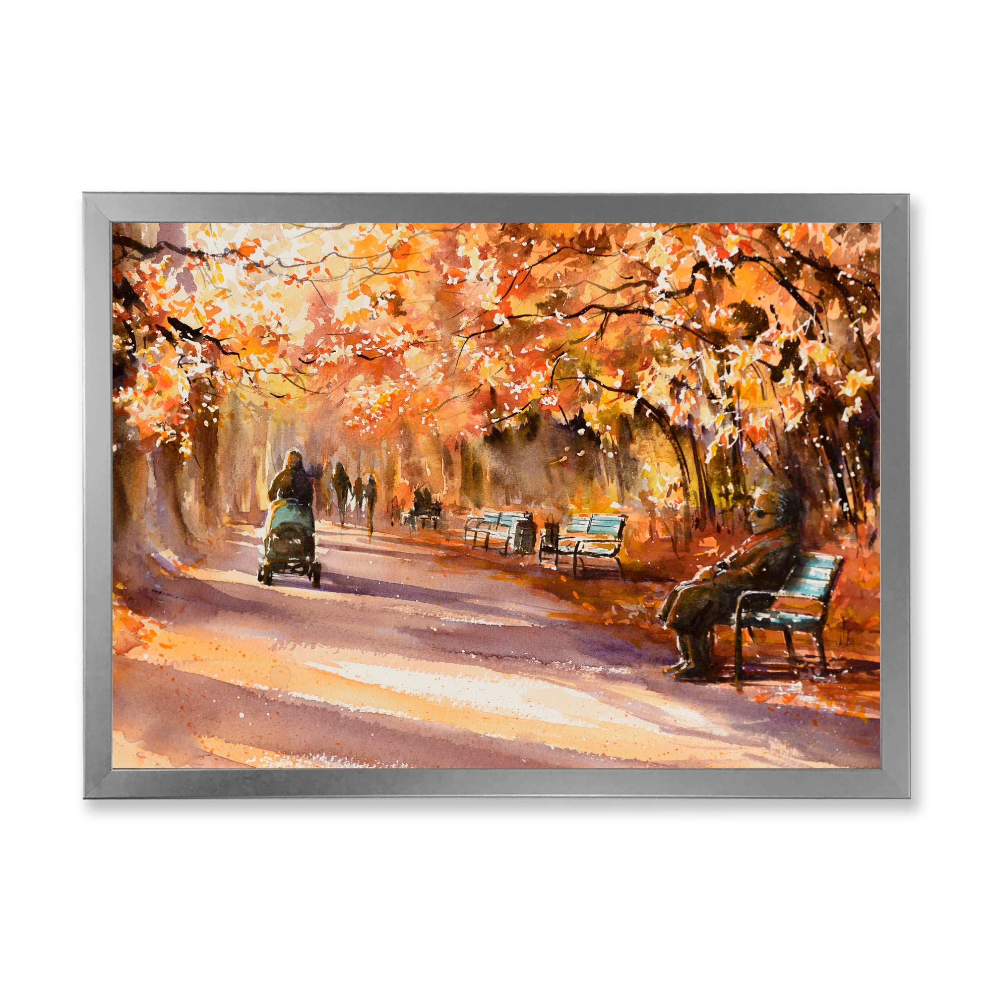 Designart 'Path In The Park In Sunny Autumn Day' Country Framed Art Print
