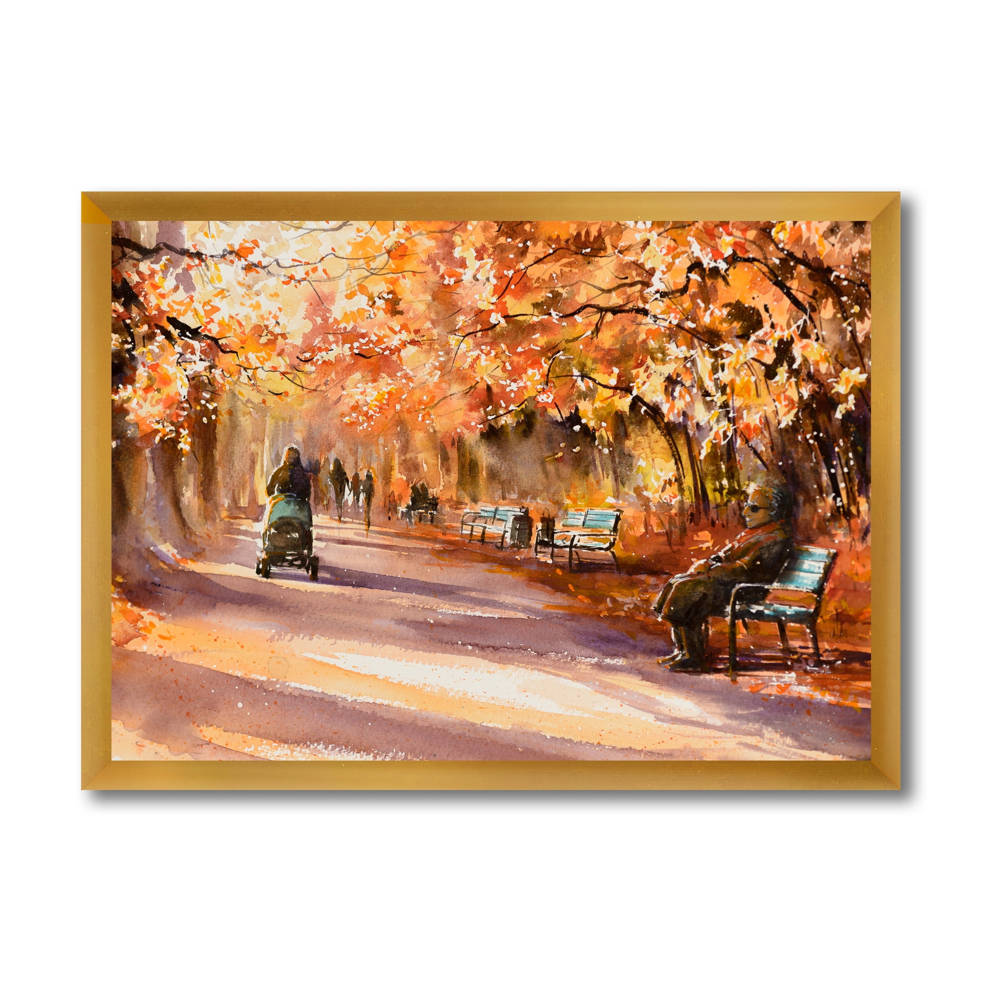 Designart 'Path In The Park In Sunny Autumn Day' Country Framed Art Print