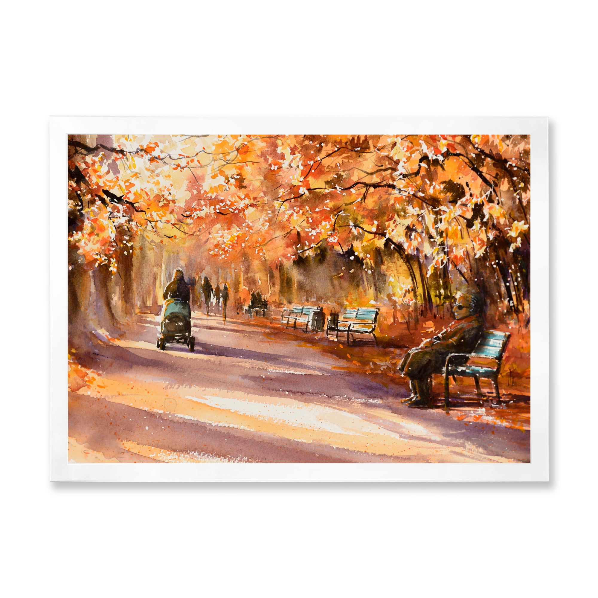 Designart 'Path In The Park In Sunny Autumn Day' Country Framed Art Print