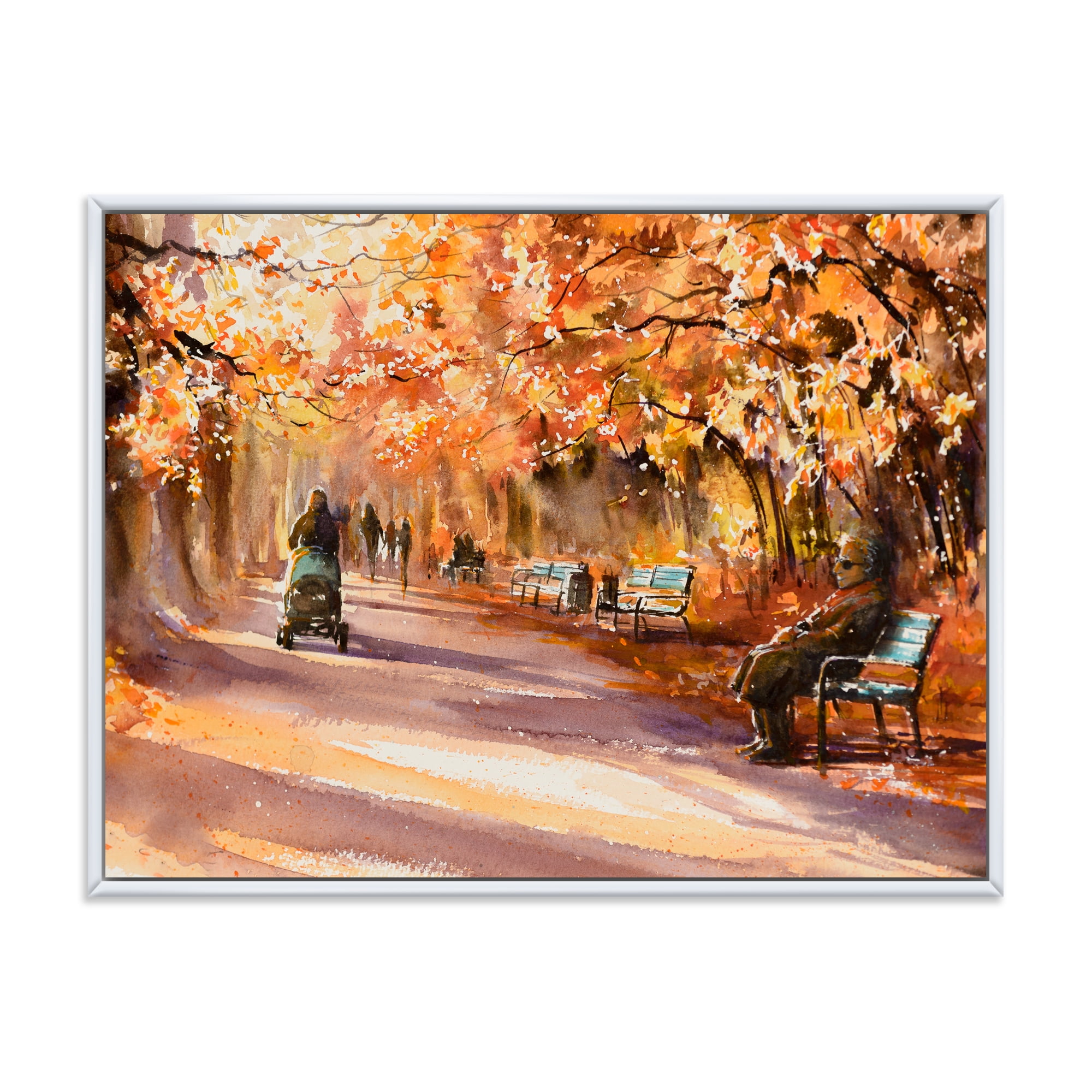 Designart 'Path In The Park In Sunny Autumn Day' Country Framed Canvas Wall Art Print