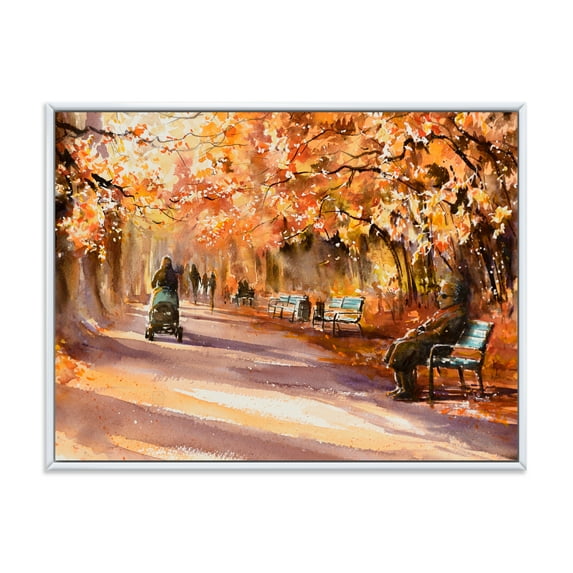 Designart 'Path In The Park In Sunny Autumn Day' Country Framed Canvas Wall Art Print