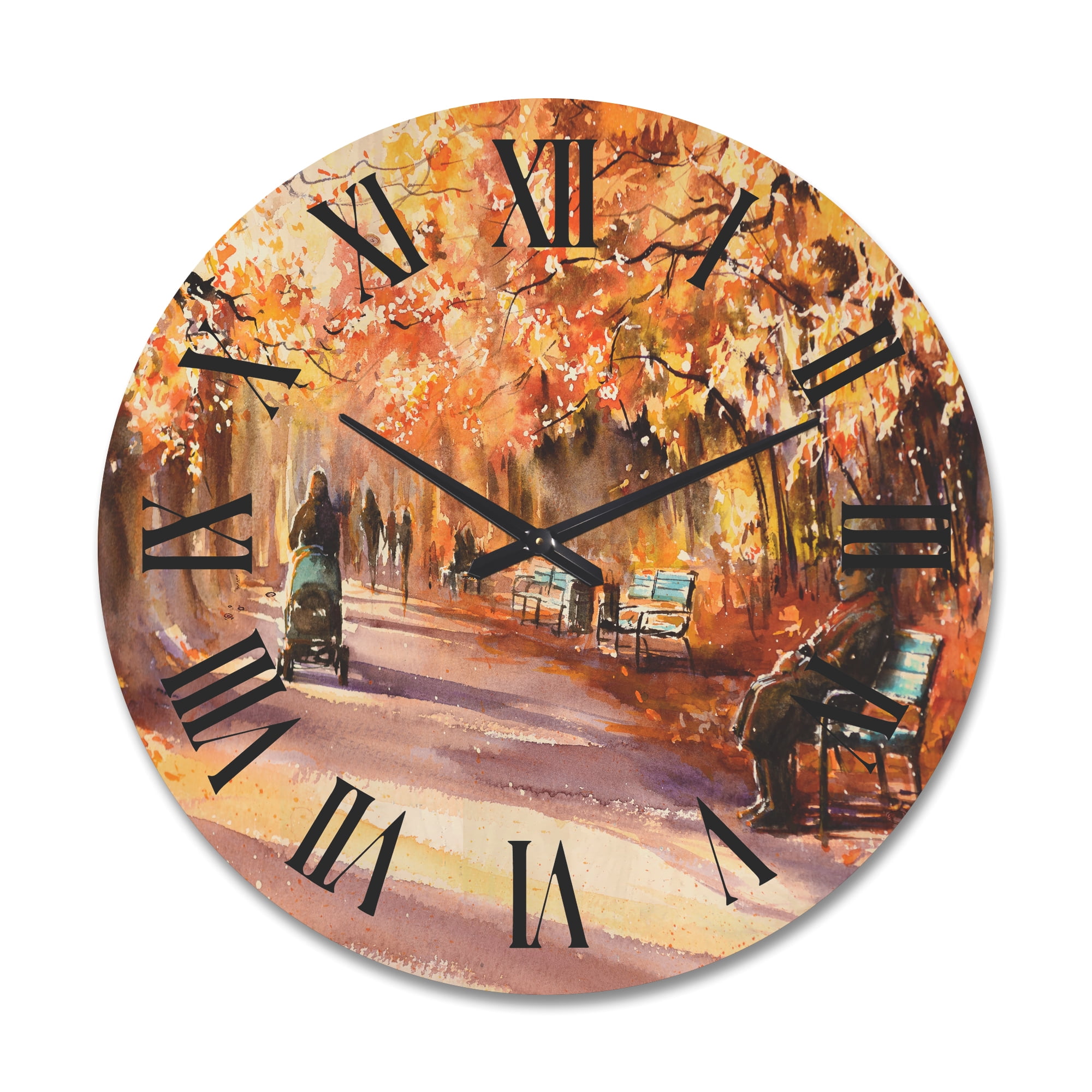 Designart 'Path In The Park In Sunny Autumn Day' Country Wood Wall Clock