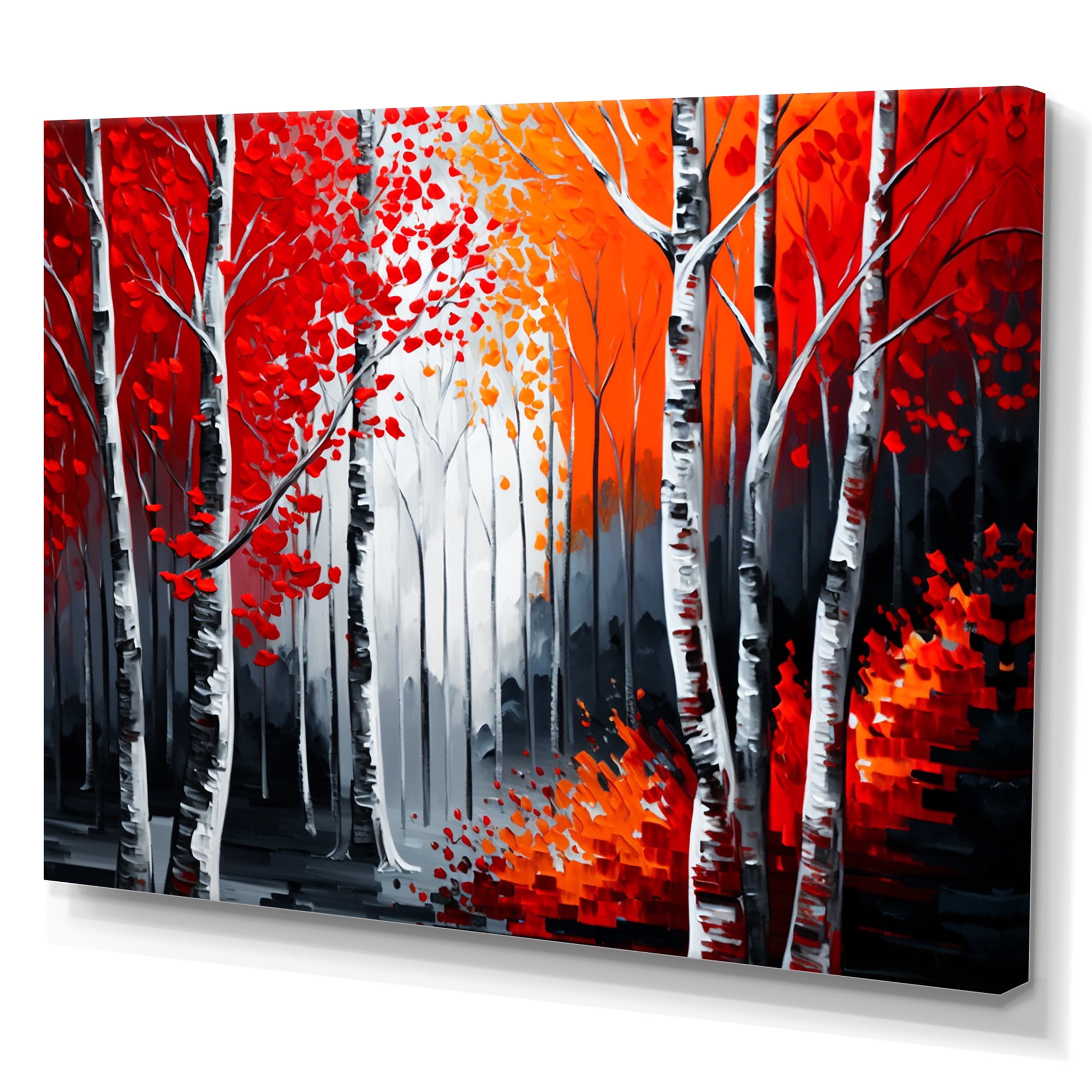 Designart Path Into The Red Forest I Canvas Wall Art