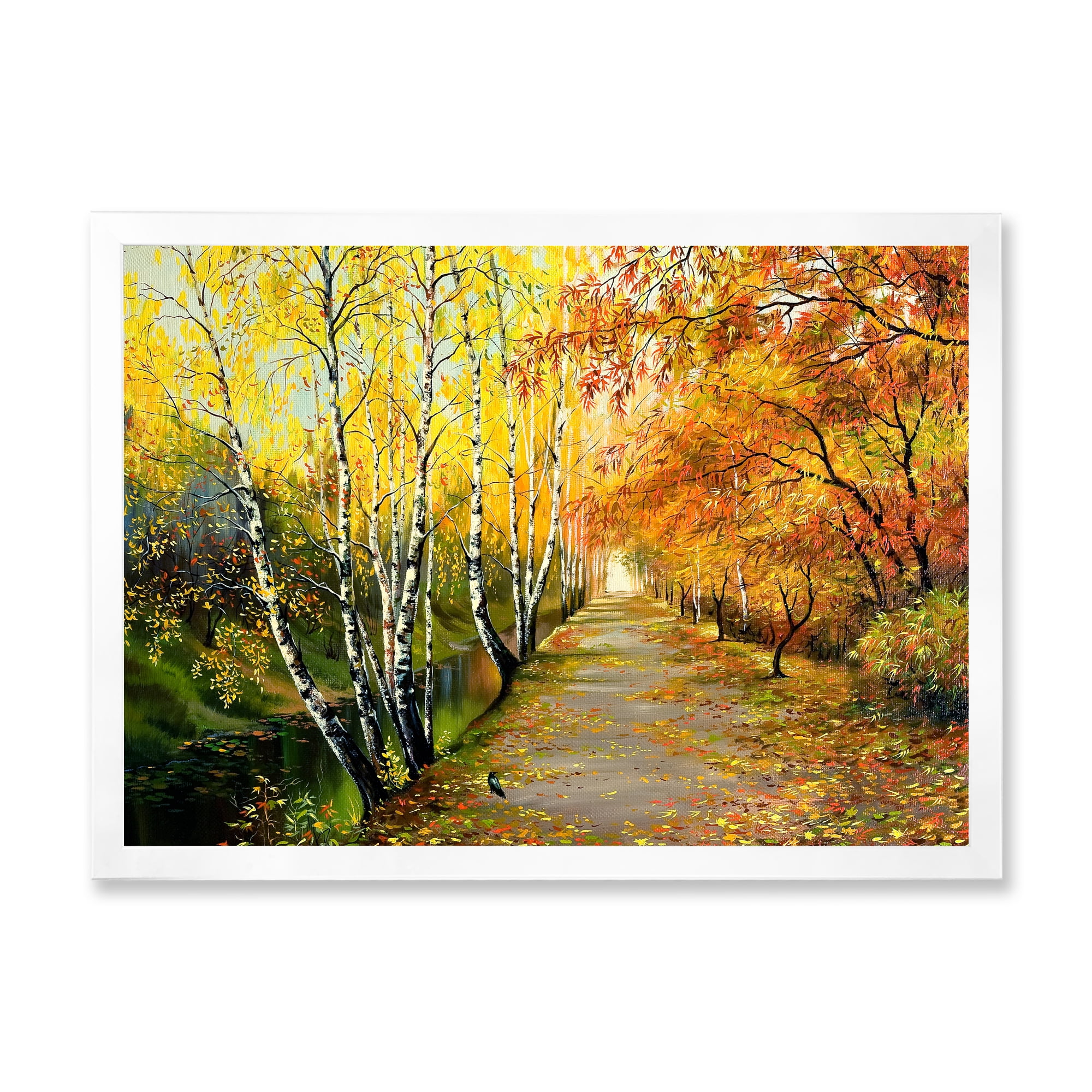 Designart 'Path Through The Autumn Woods Along River' Traditional Framed Art Print