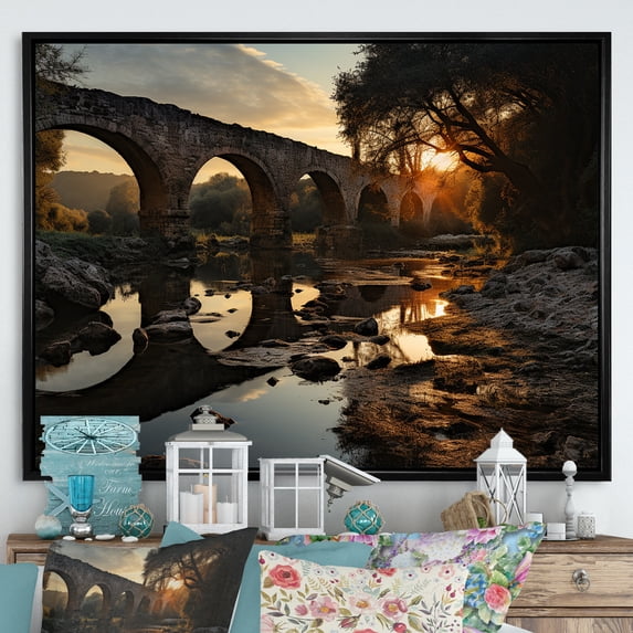 Designart "Path To Void Landscape" Bridges Floater Framed Canvas Wall Art