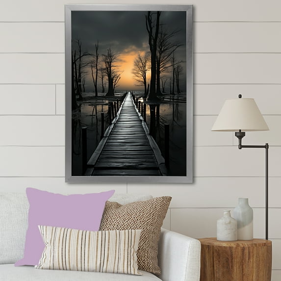 Designart "Path To Void Landscape II" Bridges Picture Framed Wall Decor