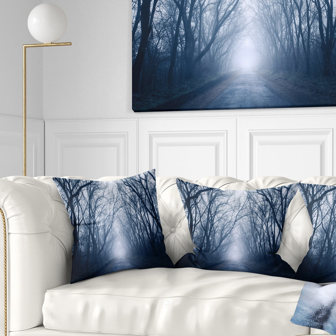 Designart Path in Dark Autumn Forest - Landscape Photography Throw Pillow - 16x16